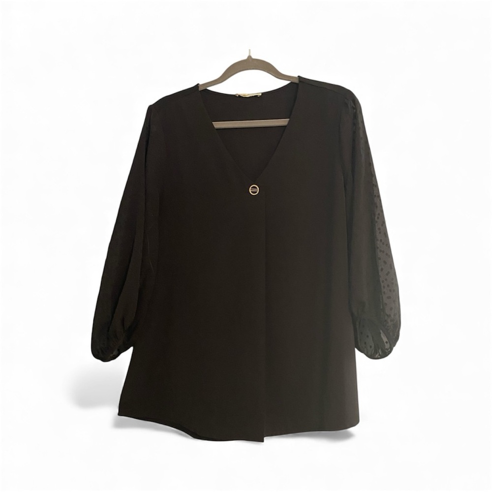 NWT Bebonnie Black Swiss Dot Long Sleeve V Neck Top Sz M